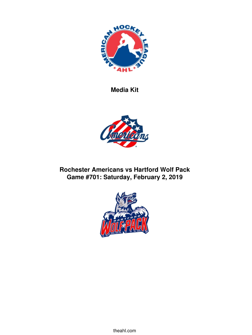 Media Kit Rochester Americans Vs Hartford Wolf Pack Game #701
