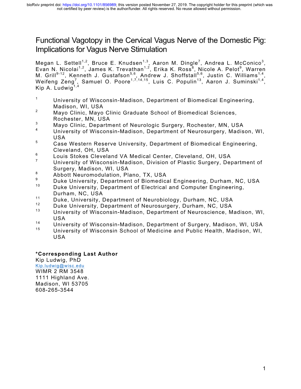 Functional Vagotopy in the Cervical Vagus Nerve of the Domestic Pig: Implications for Vagus Nerve Stimulation