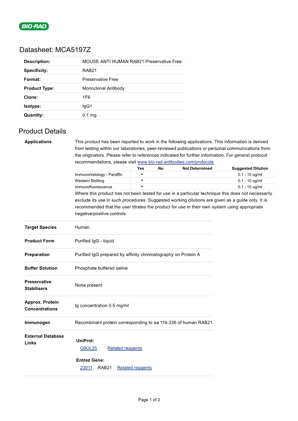 Datasheet: MCA5197Z Product Details