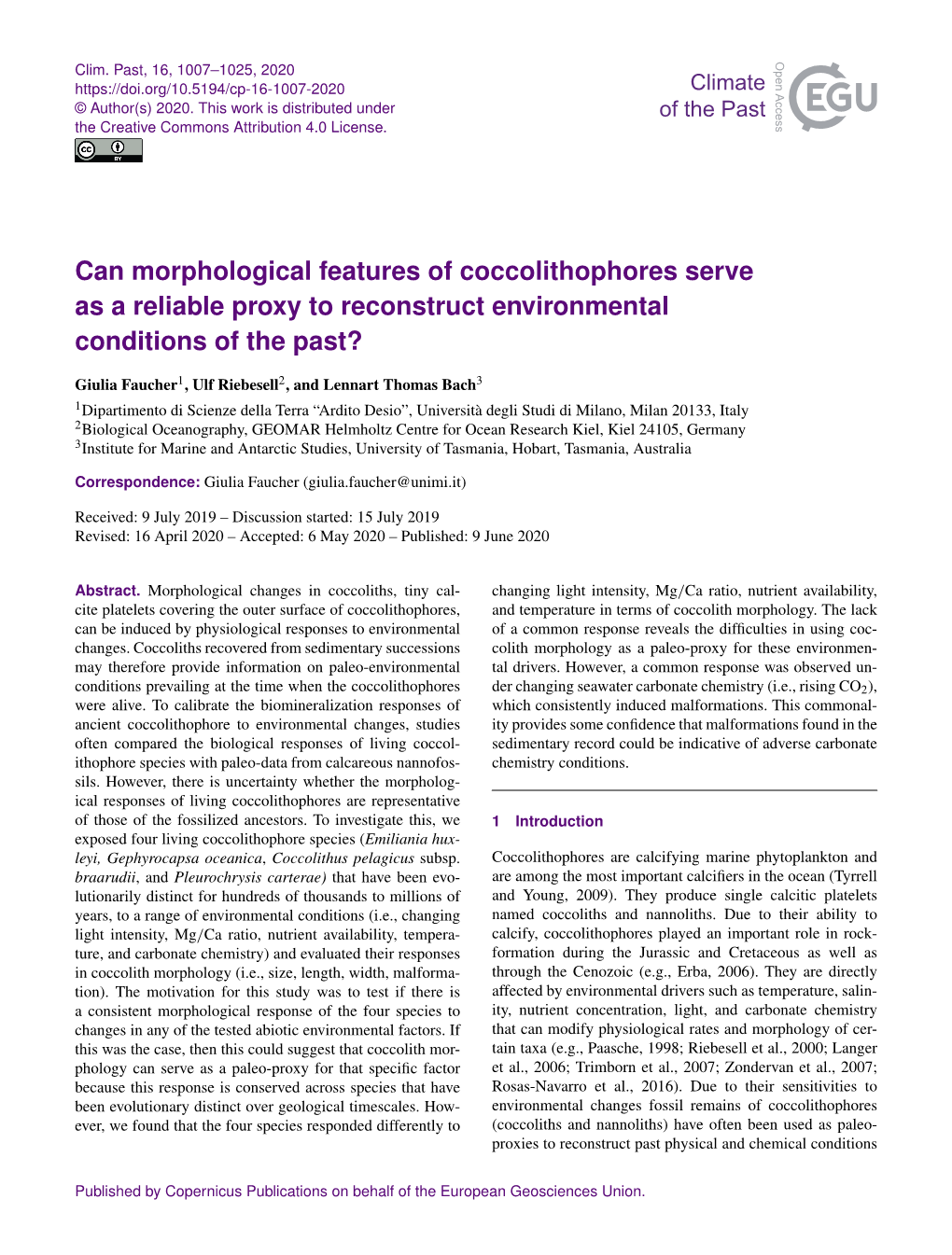 Article Is Available the Coccolithophore Emiliania Huxleyi, Limnol