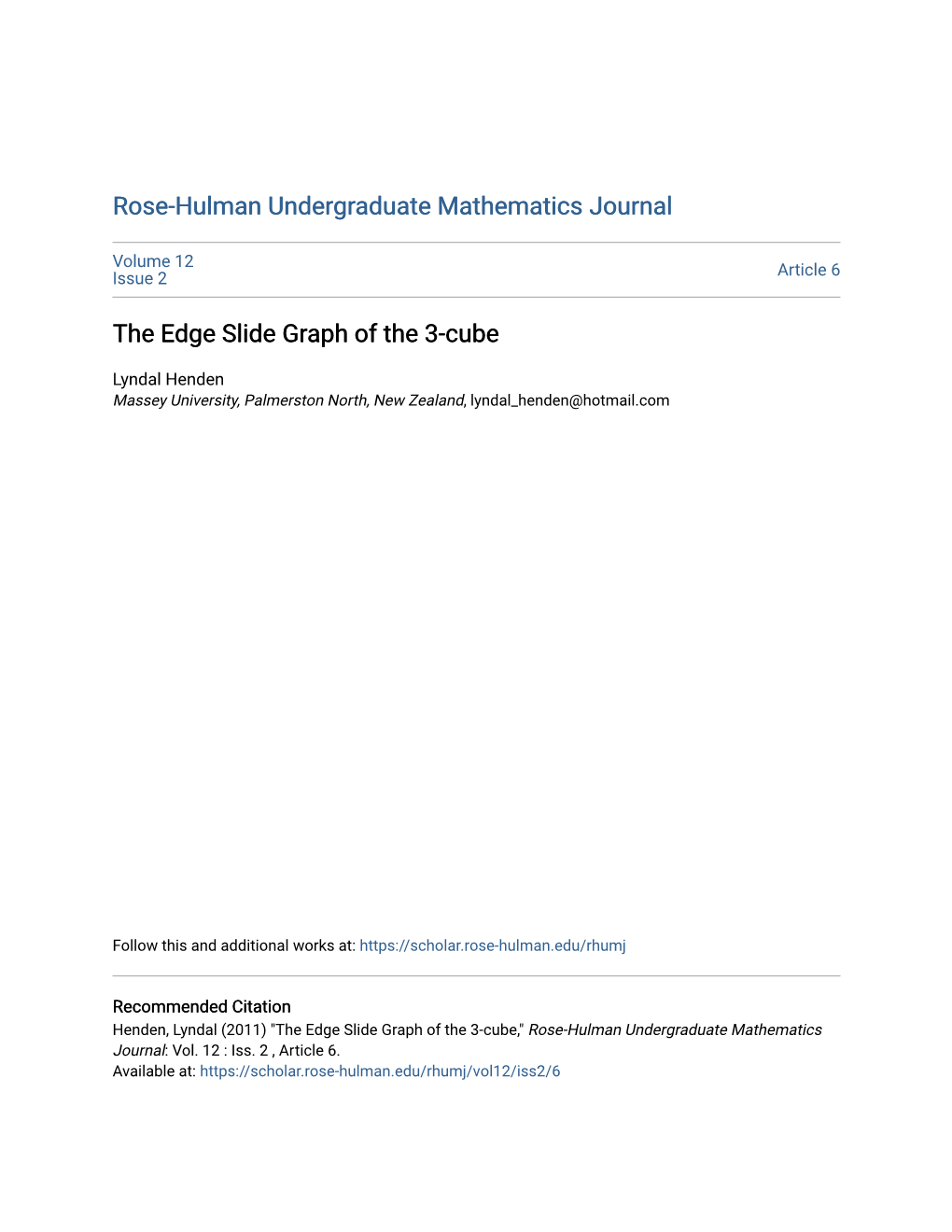 The Edge Slide Graph of the 3-Cube
