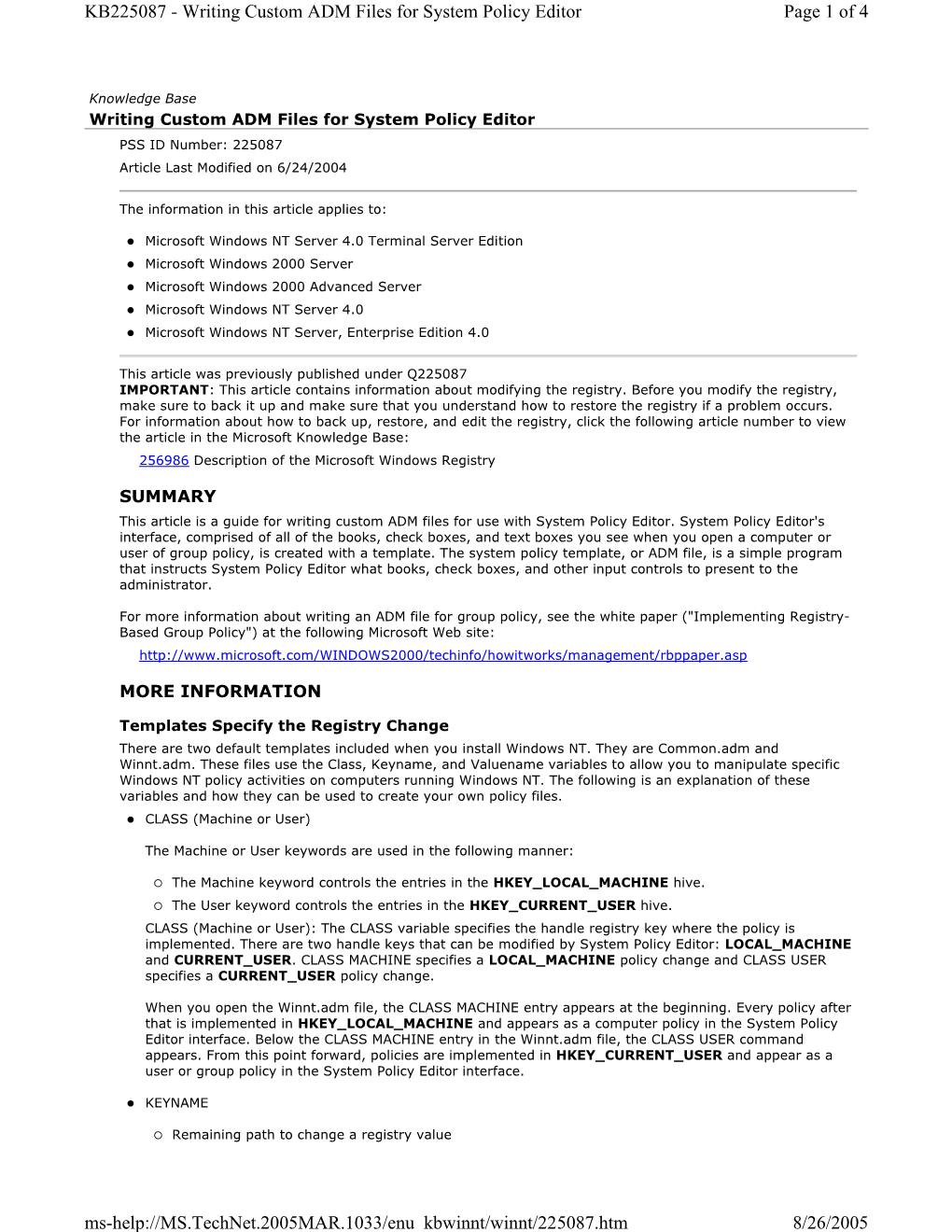 Writing Custom ADM Files for System Policy Editor Page 1 of 4