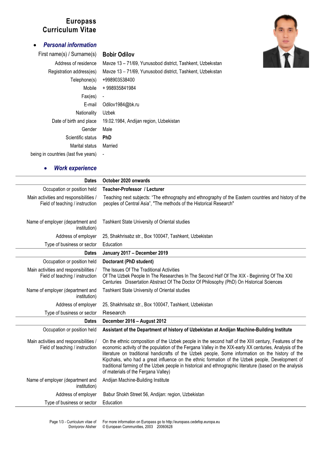 Europass Curriculum Vitae