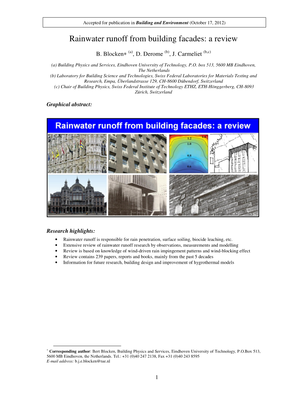 Rainwater Runoff from Building Facades: a Review
