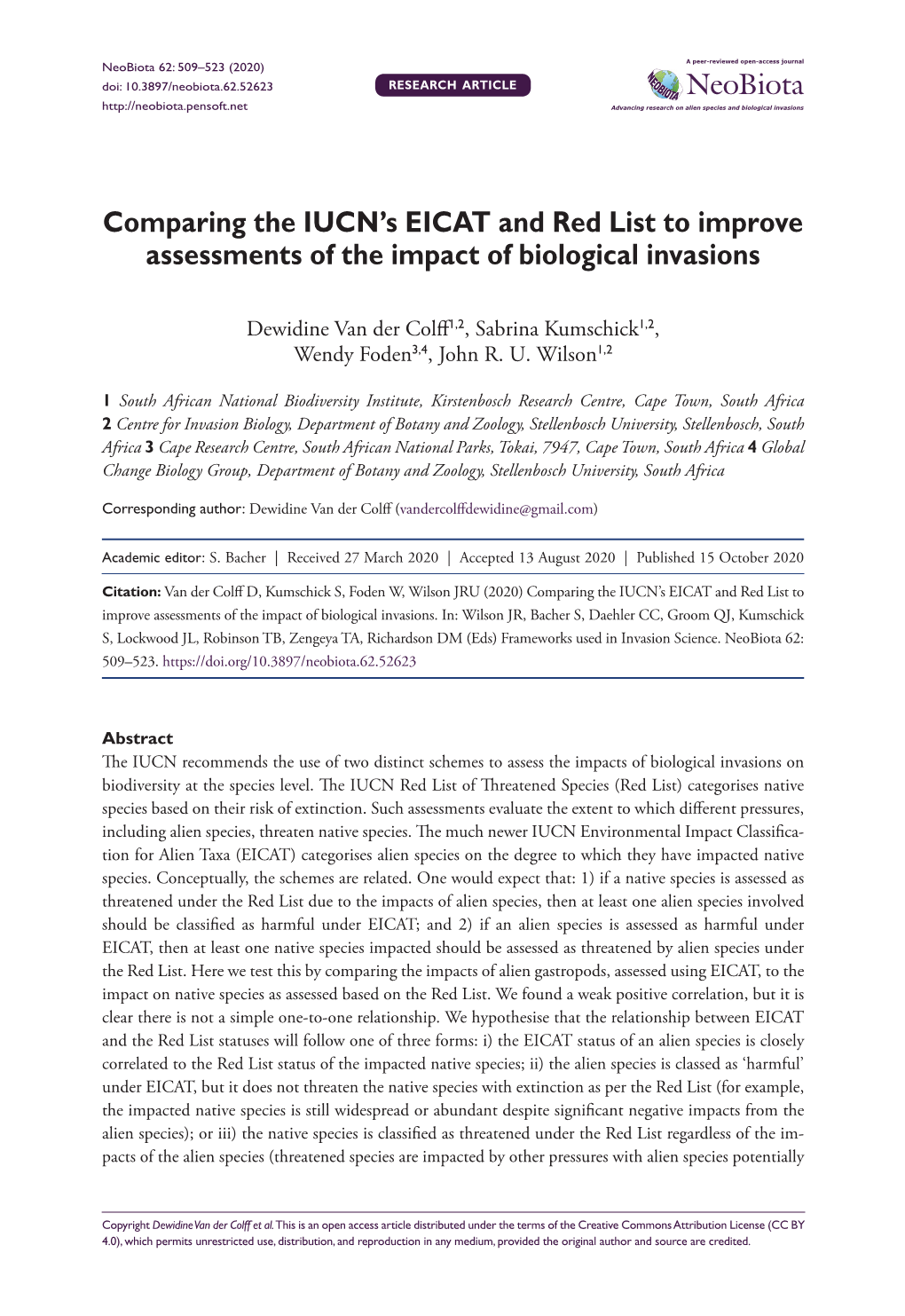 Comparing the IUCN's EICAT and Red List to Improve