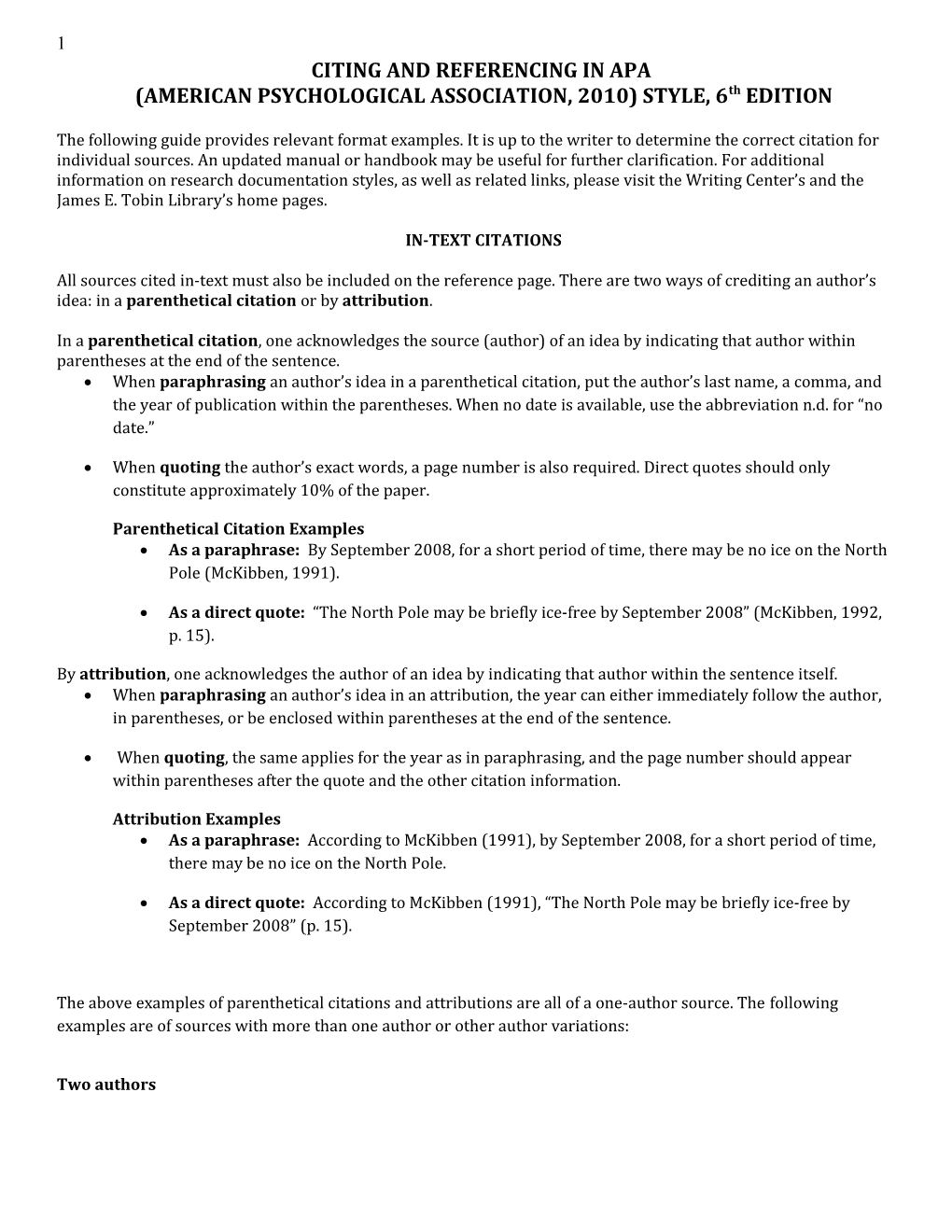 In-Text Citations In Apa (American Psychological Association) Style