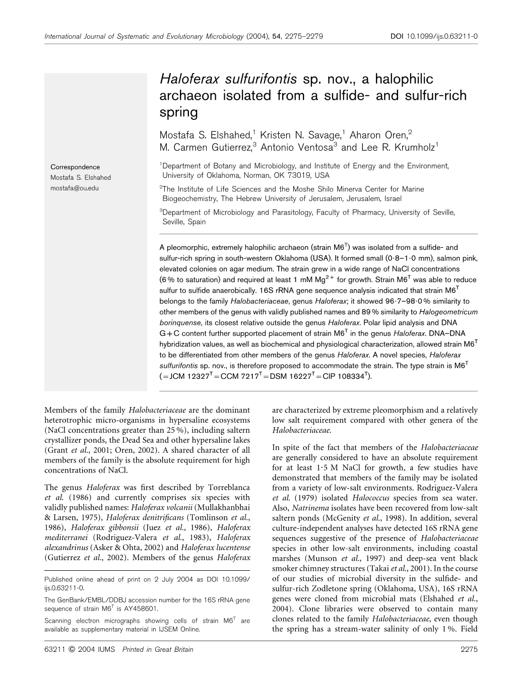 Haloferax Sulfurifontis Sp. Nov., a Halophilic Archaeon Isolated from a Sulﬁde- and Sulfur-Rich Spring