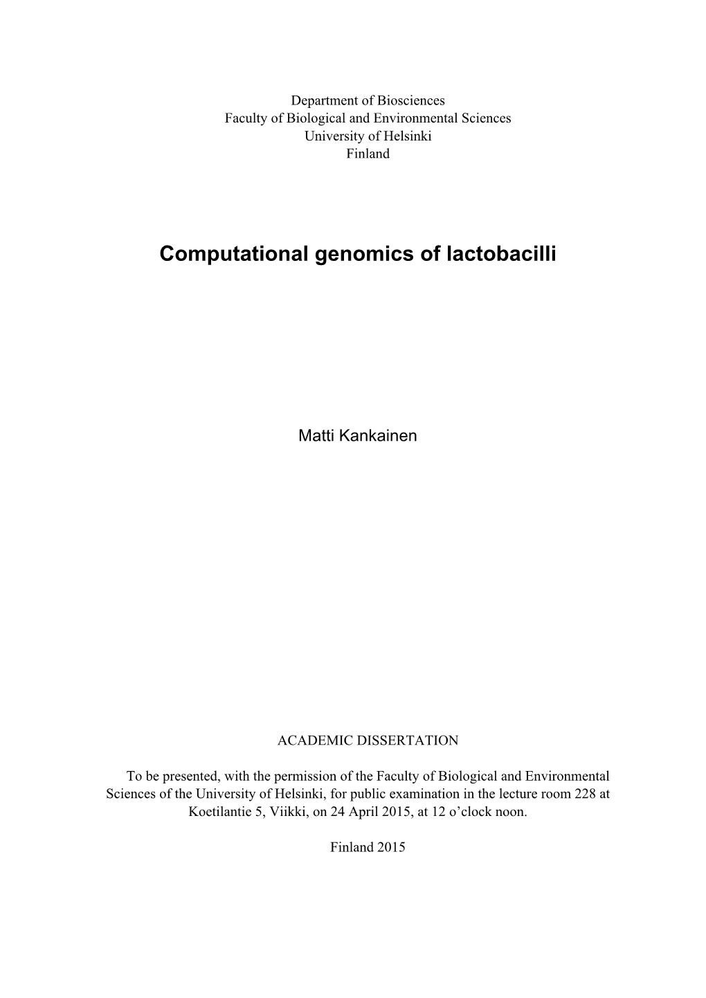 Computational Genomics of Lactobacilli