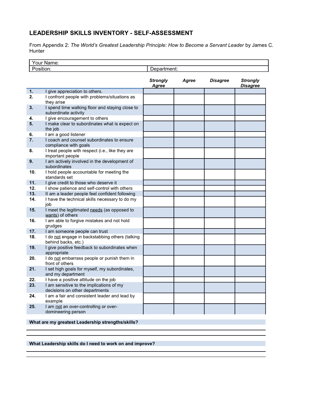 Leadership Skills Inventory - Self-Assessment