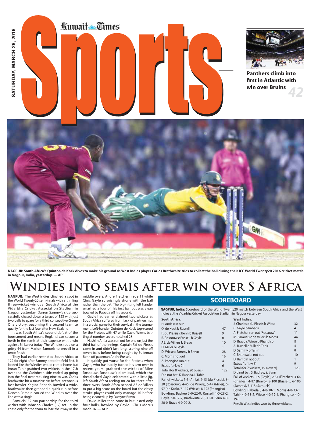 Windies Into Semis After Win Over S Africa