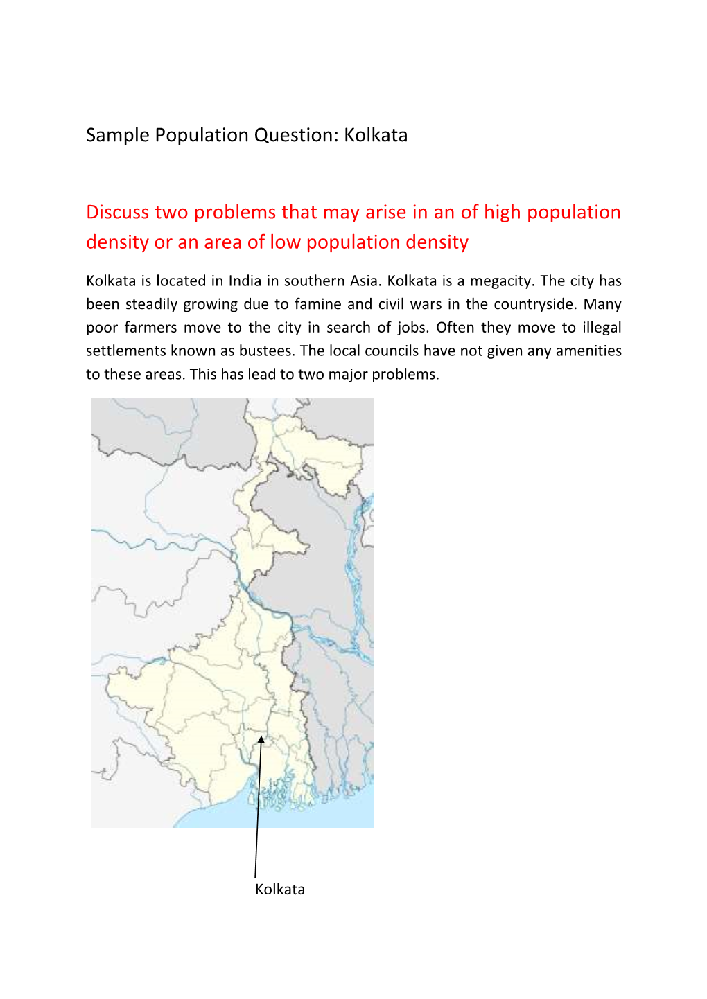 Kolkata Discuss Two Problems That May Arise in an of High Population