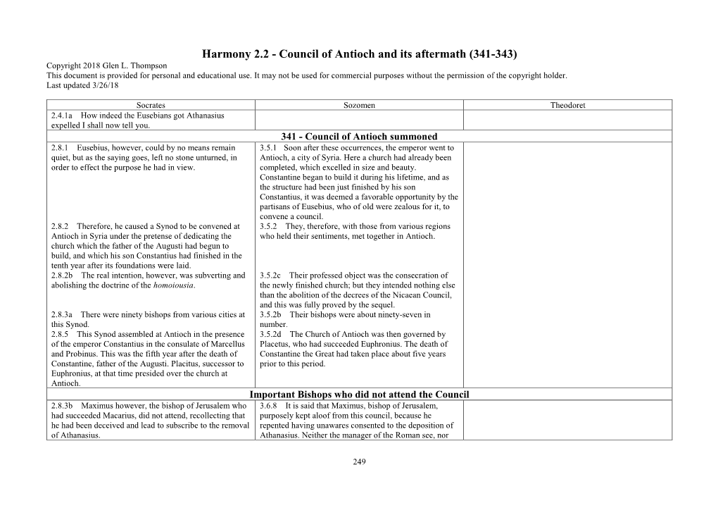 Council of Antioch and Its Aftermath (341-343) Copyright 2018 Glen L