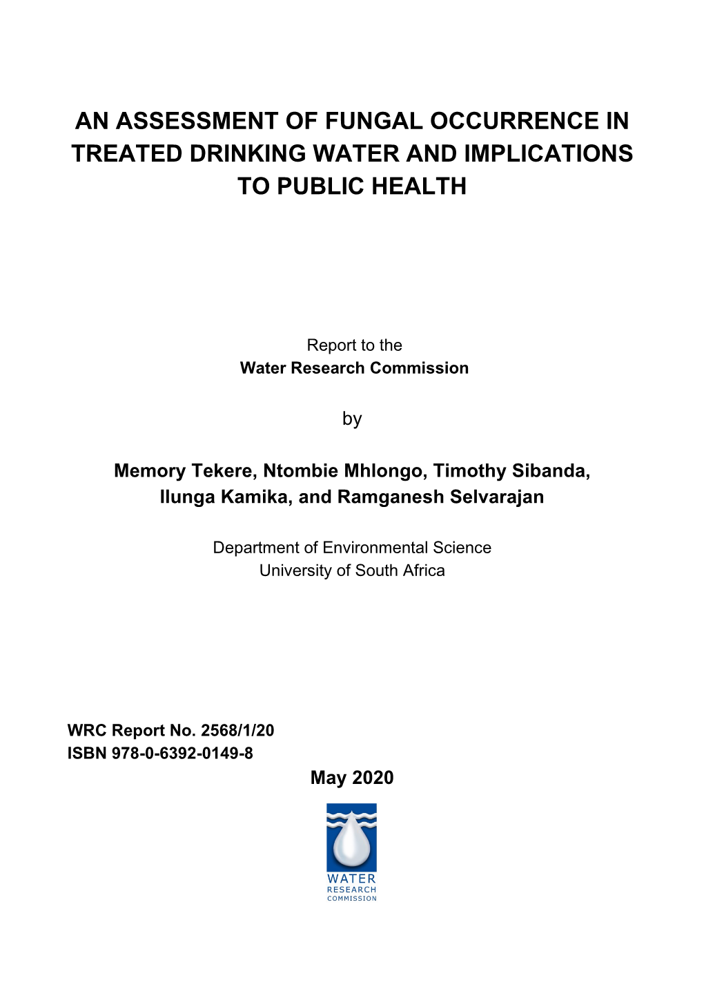 An Assessment of Fungal Occurrence in Treated Drinking Water and Implications to Public Health