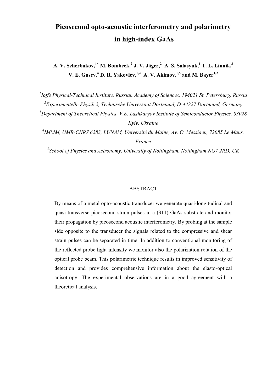 Picosecond Opto-Acoustic Interferometry and Polarimetry in High-Index Gaas