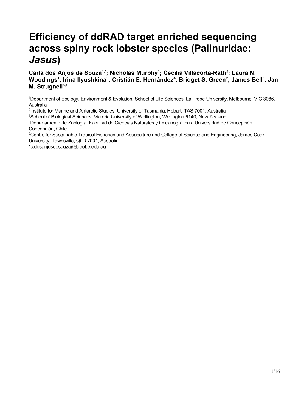 Efficiency of Ddrad Target Enriched Sequencing Across Spiny Rock Lobster Species (Palinuridae