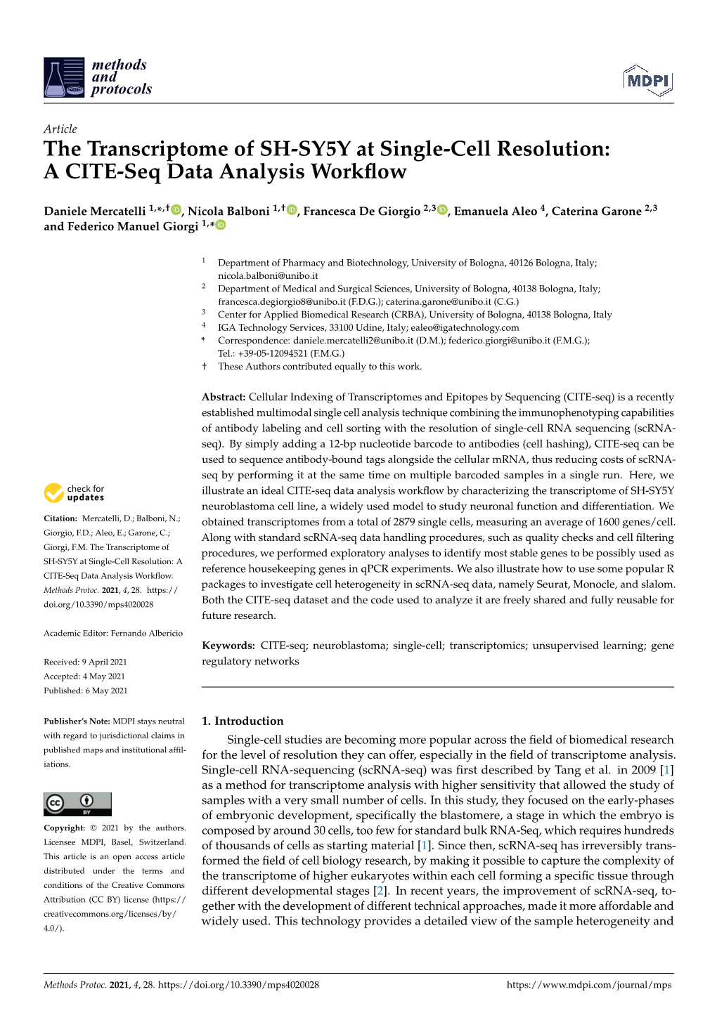 The Transcriptome of SH-SY5Y at Single-Cell Resolution: a CITE-Seq Data Analysis Workﬂow