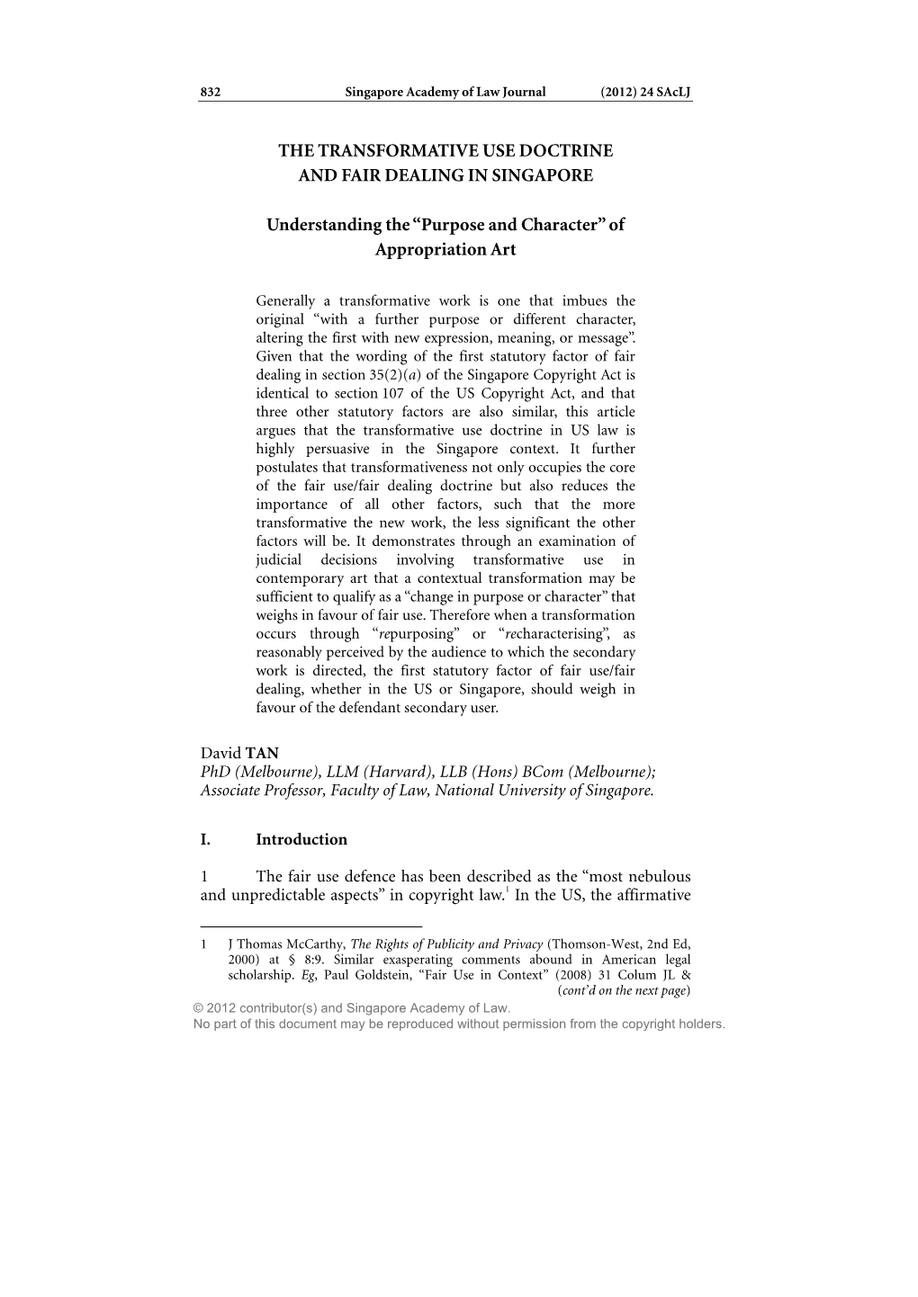 (PDF)655KB***The Transformative Use Doctrine and Fair Dealing In