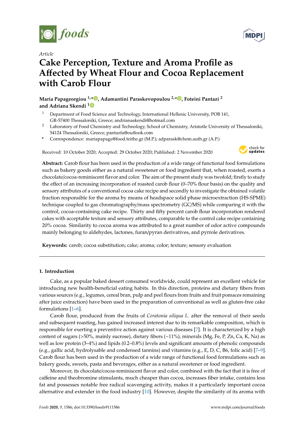 Cake Perception, Texture and Aroma Profile As Affected by Wheat Flour
