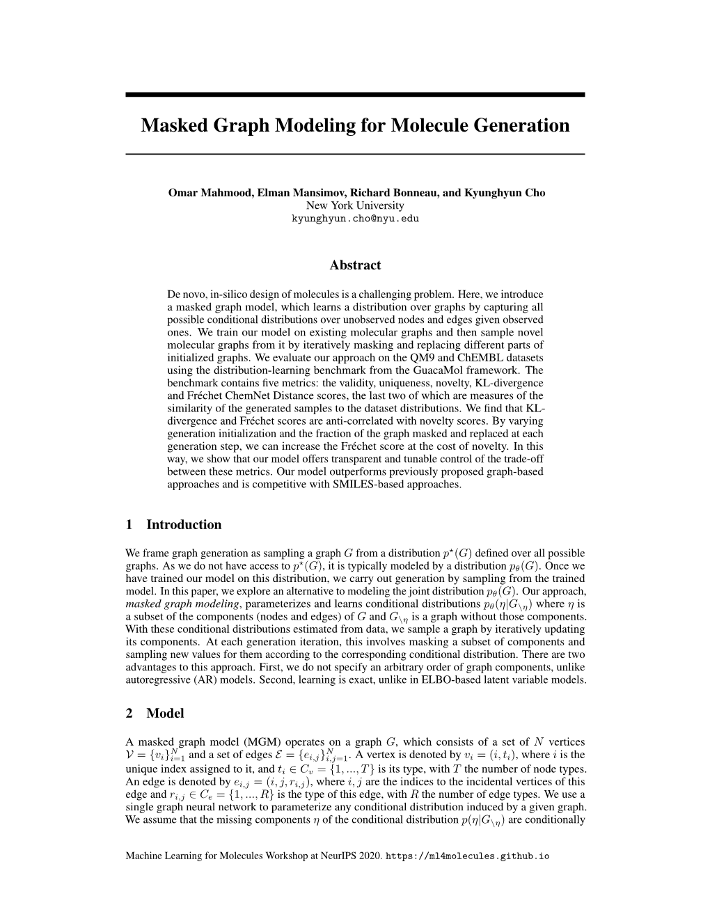 Masked Graph Modeling for Molecule Generation