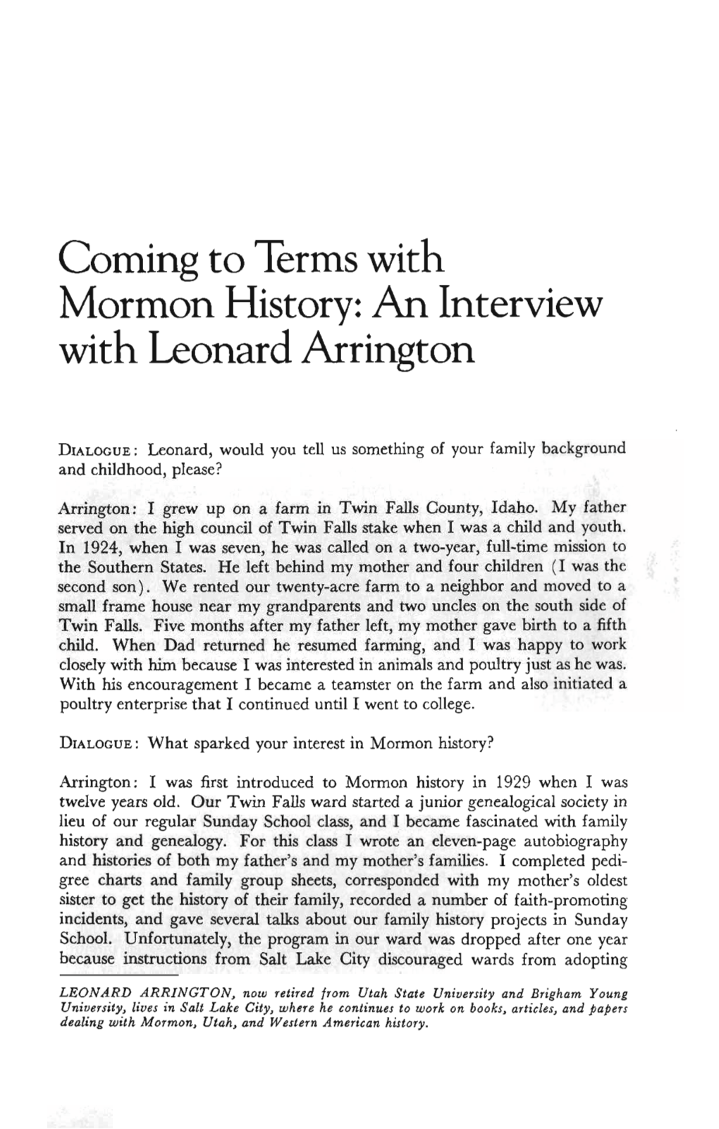 An Interview with Leonard Arrington