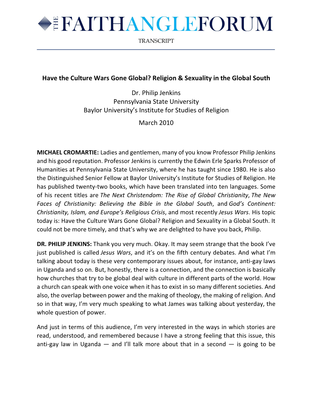 Have the Culture Wars Gone Global? Religion & Sexuality in the Global South