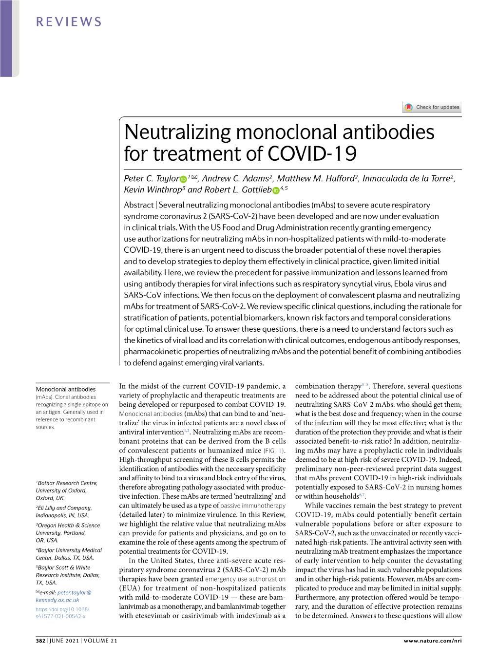 Neutralizing Monoclonal Antibodies for Treatment of COVID-19