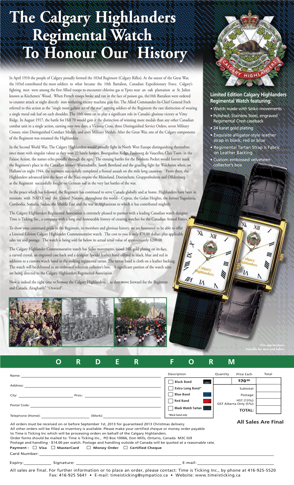 The Calgary Highlanders Regimental Watch to Honour Our History