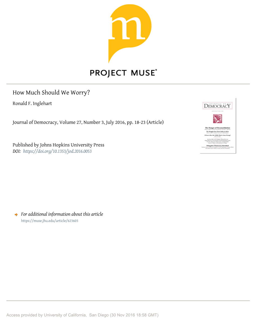 Inglehart How Much Should We Worry.Pdf