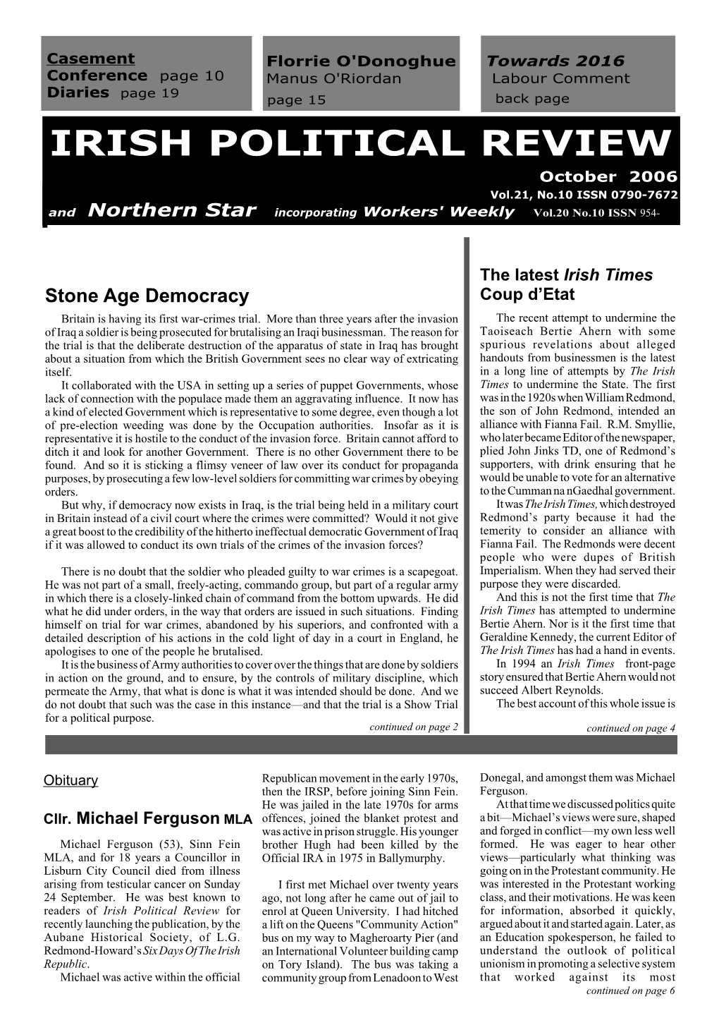 Irish Political Review, October 2006