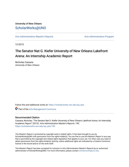 The Senator Nat G. Kiefer University of New Orleans Lakefront Arena: an Internship Academic Report