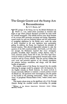 The Georgia Gazette and the Stamp Act: a Reconsideration