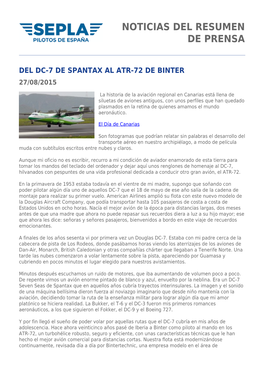 Noticias Del Resumen De Prensa Del Dc-7 De Spantax Al Atr-72 De Binter 27