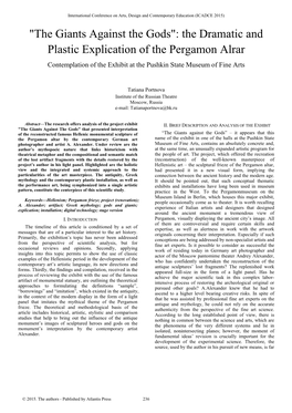 "The Giants Against the Gods": the Dramatic and Plastic Explication of the Pergamon Alrar Contemplation of the Exhibit at the Pushkin State Museum of Fine Arts