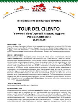 TOUR DEL CILENTO “Benvenuti Al Sud”Agropoli, Paestum, Teggiano, Padula E Castellabate 19.09-26.09