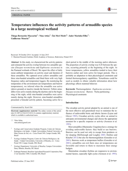 Temperature Influences the Activity Patterns of Armadillo Species in a Large Neotropical Wetland
