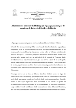 Añoranzas De Una Sociedad Hidalga En Tipacoque: Estampas De Provincia De Eduardo Caballero Calderón