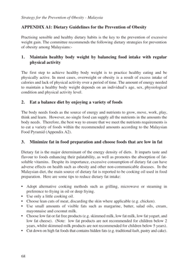 Dietary Guidelines for the Prevention of Obesity 1. Maintain Healthy Body