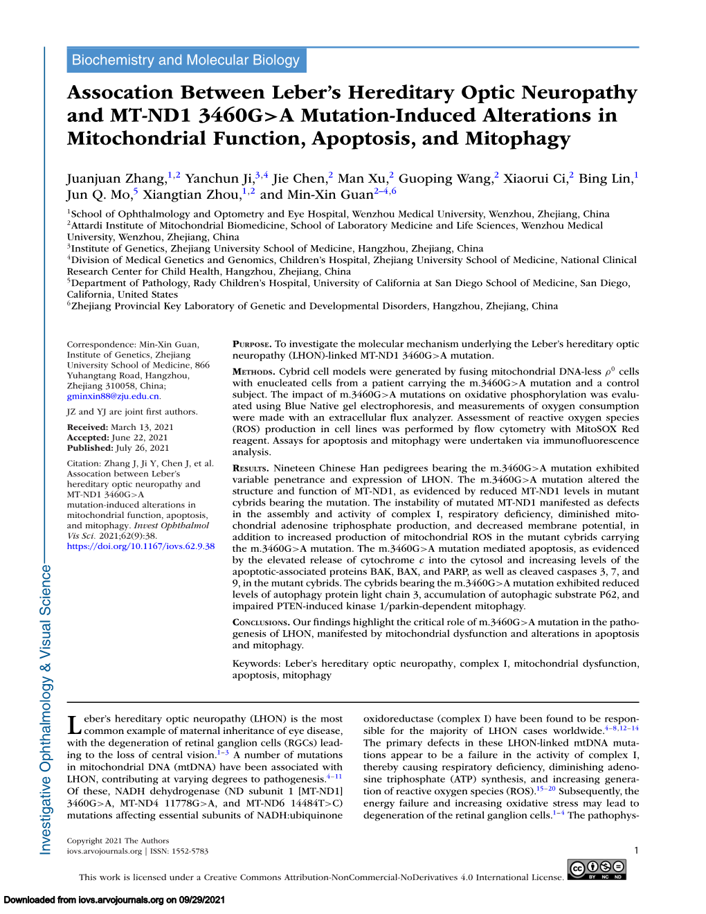 Assocation Between Leber's Hereditary Optic Neuropathy And