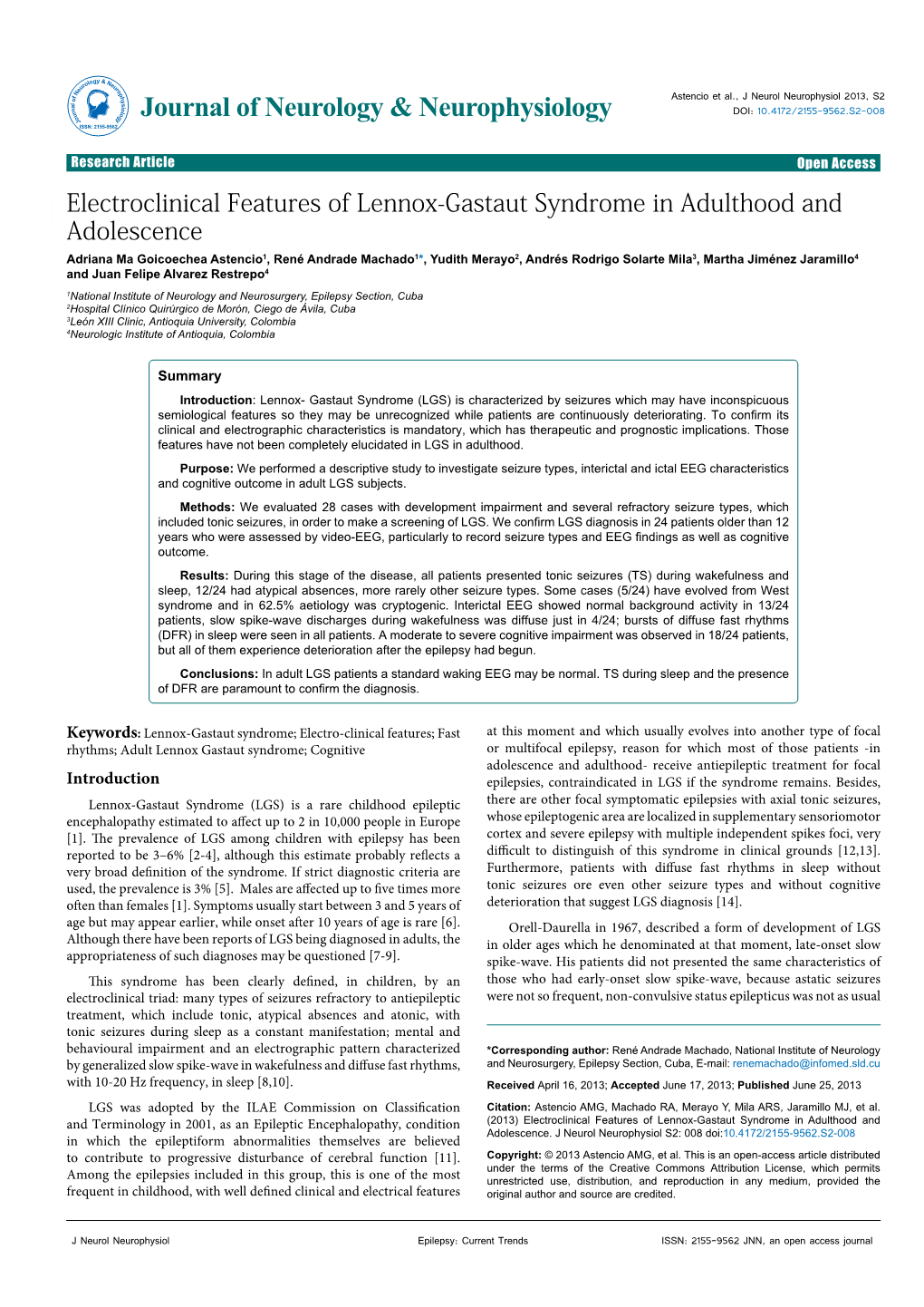 Electroclinical Features of Lennox-Gastaut Syndrome In