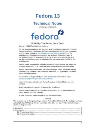 Technical Notes All Changes in Fedora 13