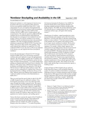 Ventilator Stockpiling and Availability in the US