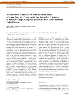 Identification of Host Fruit Volatiles from Three Mayhaw Species