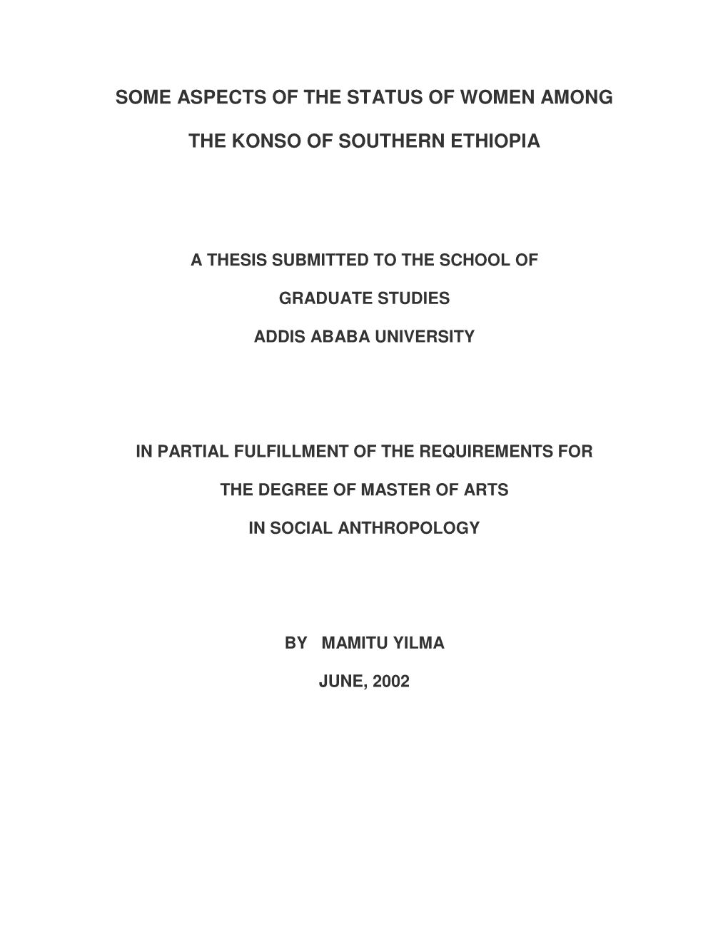 Some Aspects of the Status of Women Among the Konso Of