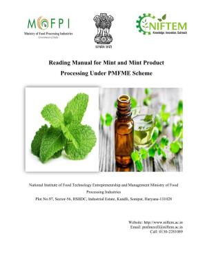 Reading Manual for Mint and Mint Product Processing Under PMFME Scheme