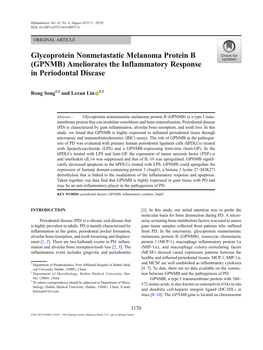 Glycoprotein Nonmetastatic Melanoma Protein B (GPNMB) Ameliorates the Inflammatory Response in Periodontal Disease