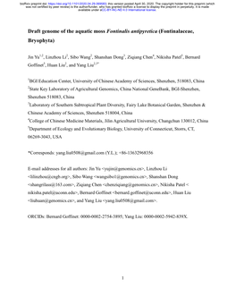 Draft Genome of the Aquatic Moss Fontinalis Antipyretica (Fontinalaceae, Bryophyta)