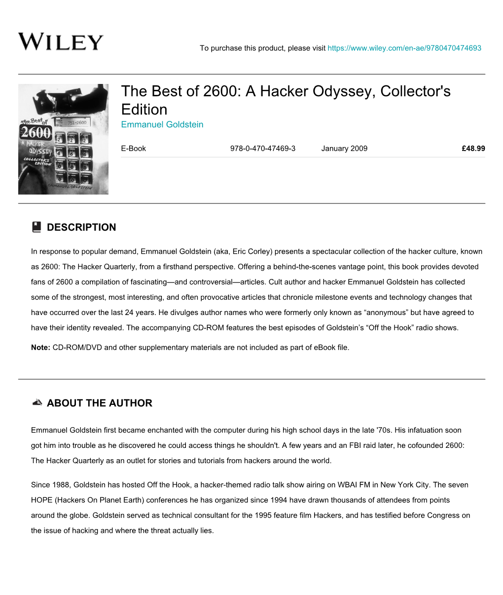 The Best of 2600: a Hacker Odyssey, Collector's Edition Emmanuel Goldstein