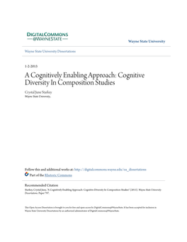 Cognitive Diversity in Composition Studies Crystal June Starkey Wayne State University