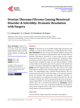Ovarian Thecoma Fibroma Causing Menstrual Disorder & Infertility: Dramatic Resolution with Surgery