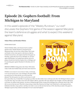 Episode 26: Gophers Football: from Michigan to Maryland